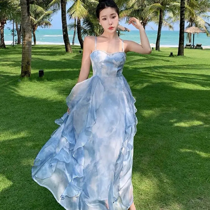 Tie Dye Ruffle Summer Dress fashionnsio