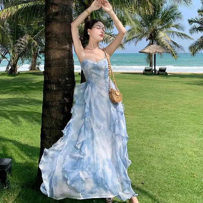 Tie Dye Ruffle Summer Dress fashionnsio