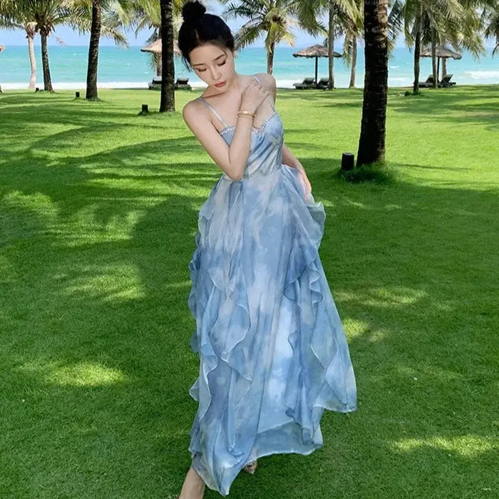 Tie Dye Ruffle Summer Dress fashionnsio