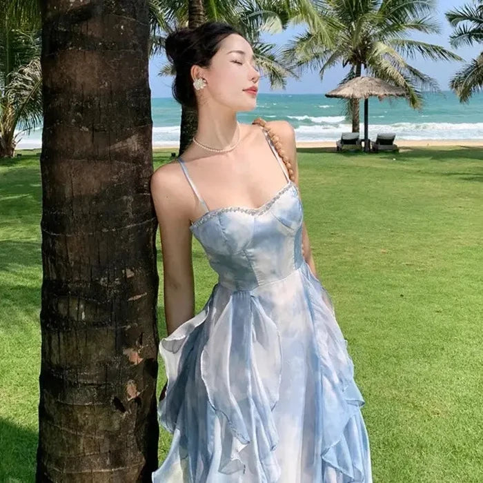 Tie Dye Ruffle Summer Dress fashionnsio