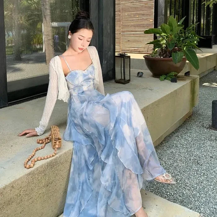 Tie Dye Ruffle Summer Dress fashionnsio