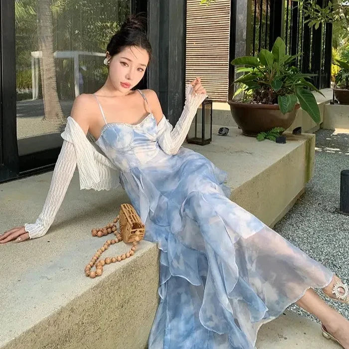 Tie Dye Ruffle Summer Dress fashionnsio