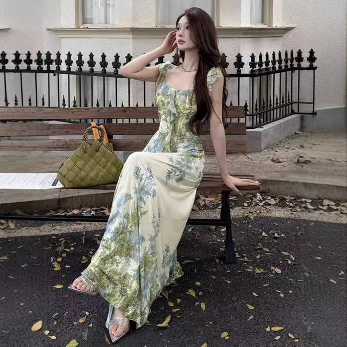 Ruffle Printed Maxi Dress - Fashionnsio