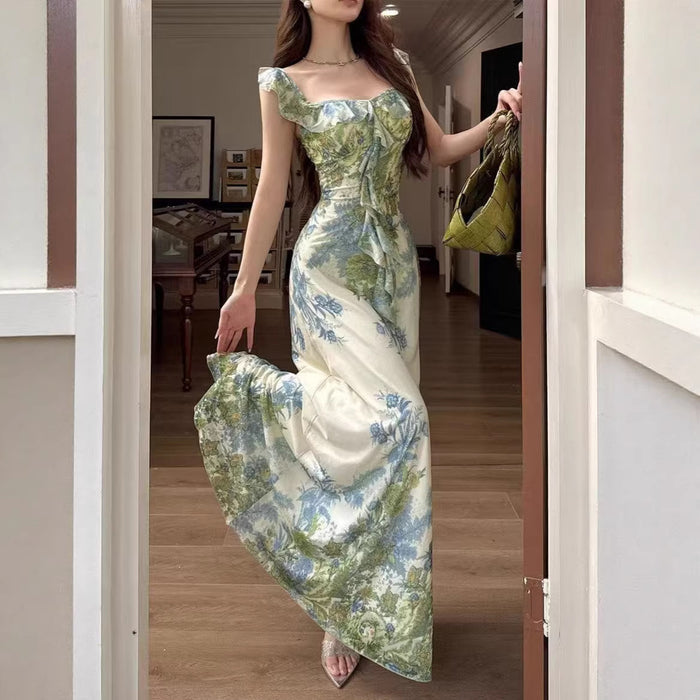 Ruffle Printed Maxi Dress - Fashionnsio
