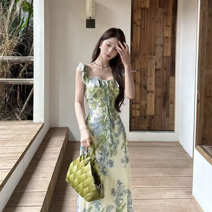 Ruffle Printed Maxi Dress - Fashionnsio