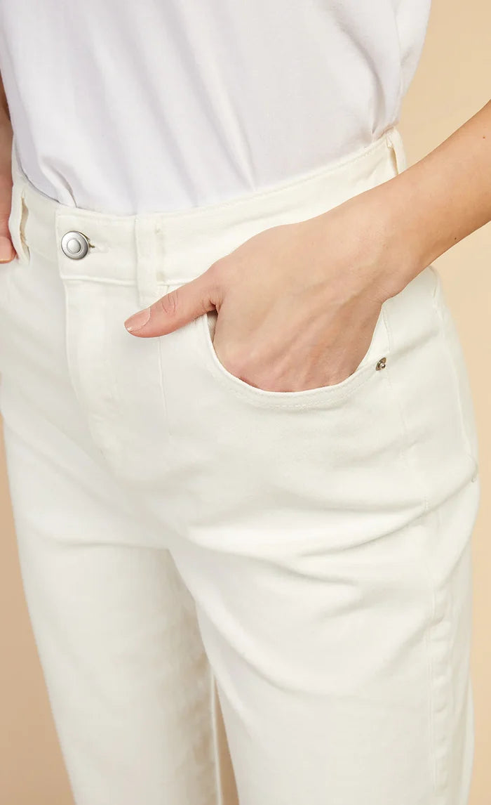 Sarah Cropped Wide Leg Denim Jeans (White)