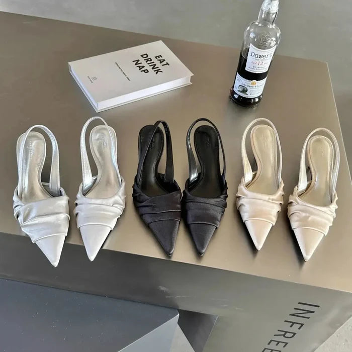 Satin Pleated Pointed Toe Heels fashionnsio