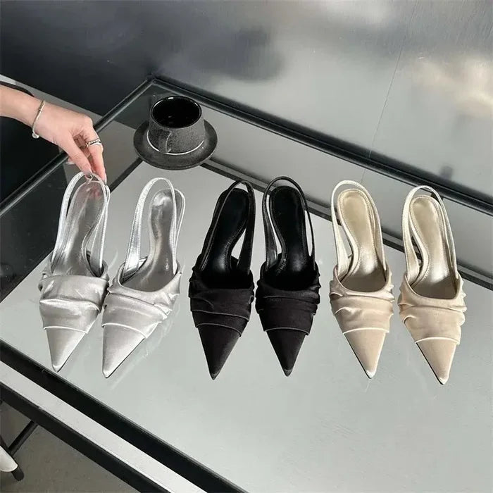 Satin Pleated Pointed Toe Heels fashionnsio