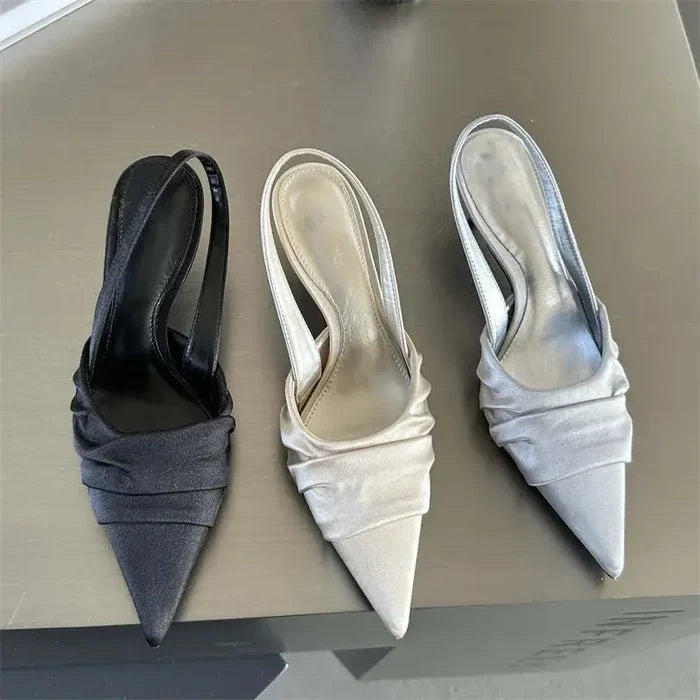 Satin Pleated Pointed Toe Heels fashionnsio