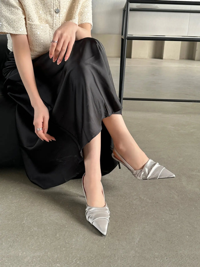 Satin Pleated Pointed Toe Heels fashionnsio