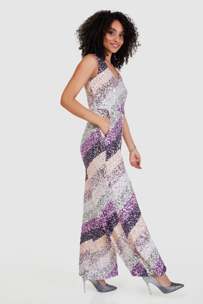 Sella Sequin V-Neck Jumpsuit (Blush)