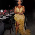 Sheer Neck Asymmetrical Bottom High Split Evening Dress