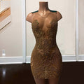 Sheer Neck Green Rhinestone Birthday Dress