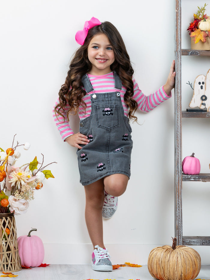 Skull Girls Rock Denim Overall Dress Set Mia Belle Girls
