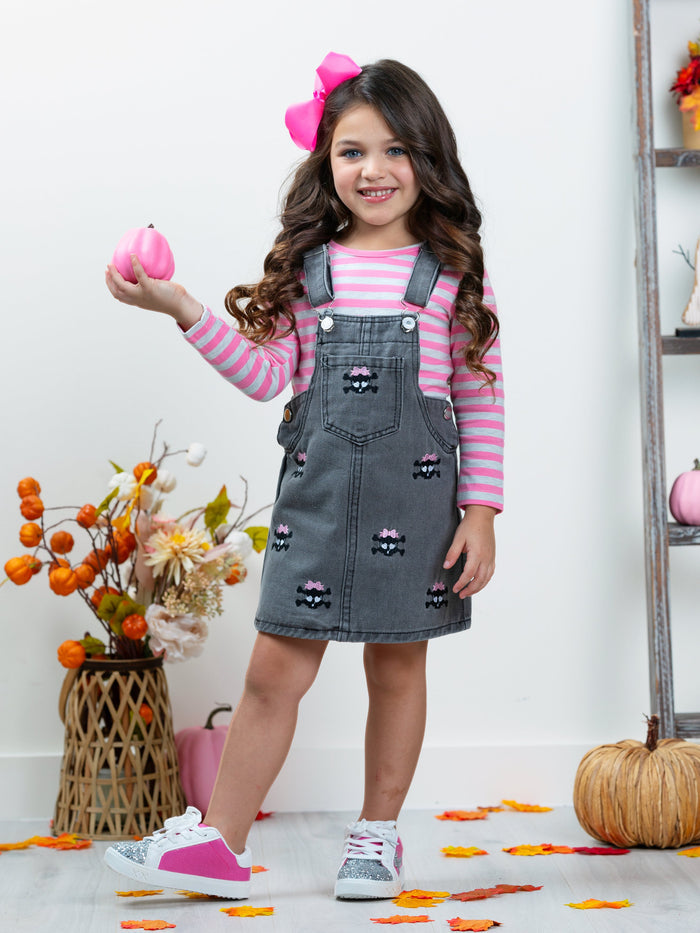 Skull Girls Rock Denim Overall Dress Set Mia Belle Girls