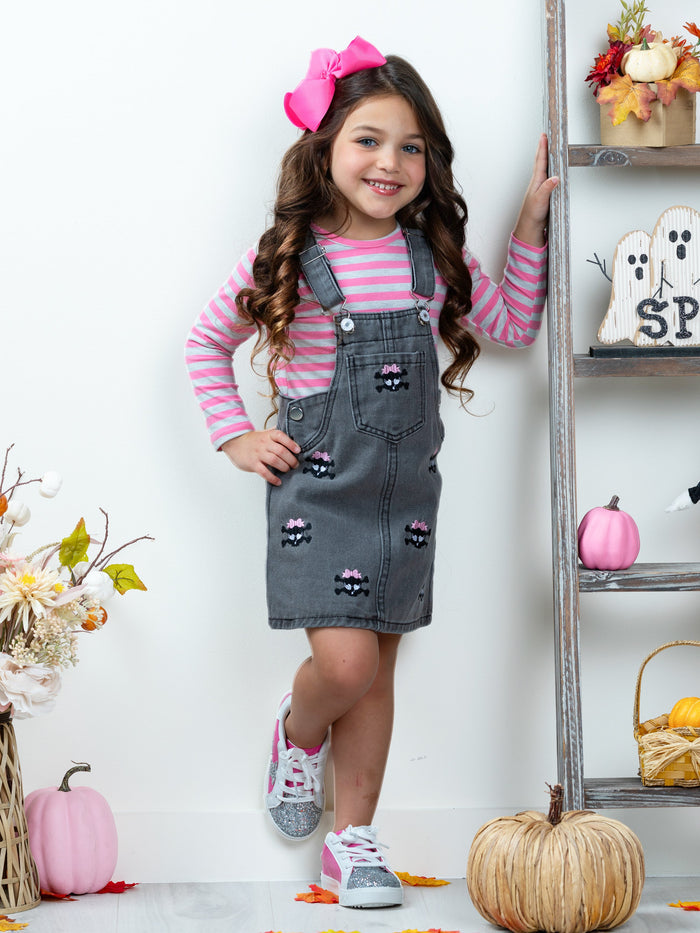 Skull Girls Rock Denim Overall Dress Set Mia Belle Girls