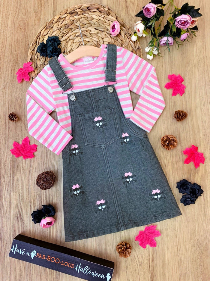 Skull Girls Rock Denim Overall Dress Set Mia Belle Girls
