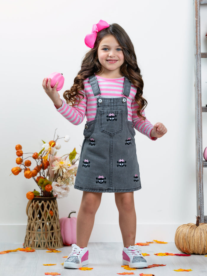 Skull Girls Rock Denim Overall Dress Set Mia Belle Girls