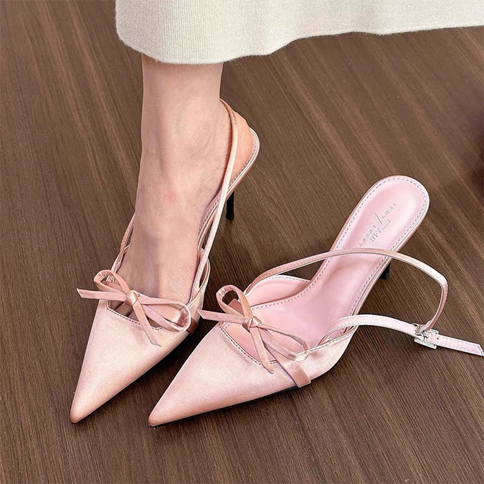 Slingback Pointed Bow Heels - Fashionnsio