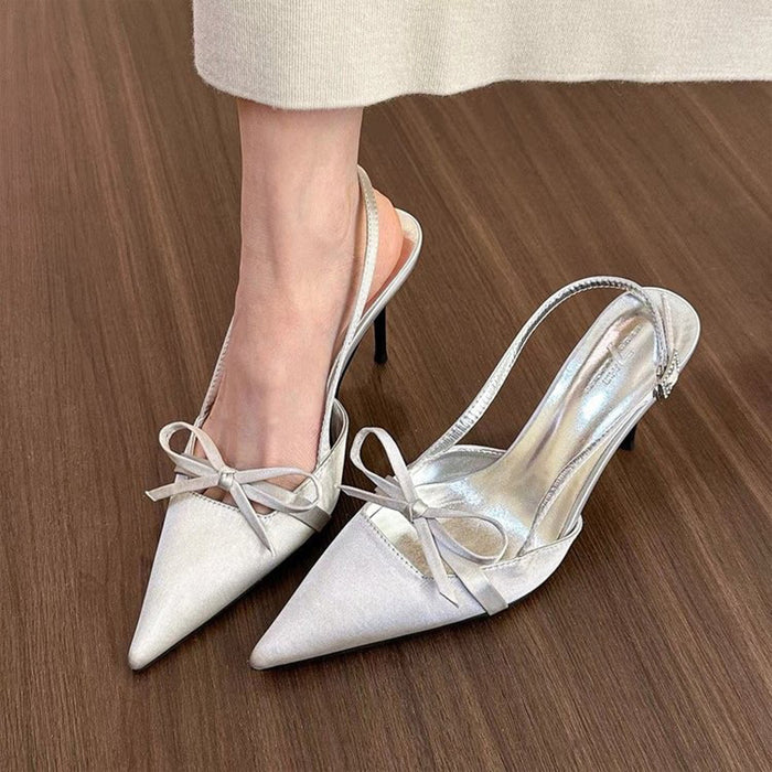 Slingback Pointed Bow Heels - Fashionnsio