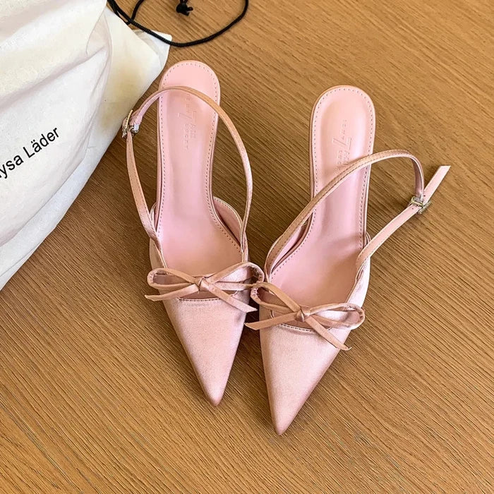 Slingback Pointed Bow Heels - Fashionnsio