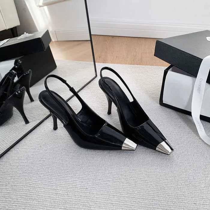 Metal Square Toe Black Heels fashionnsio
