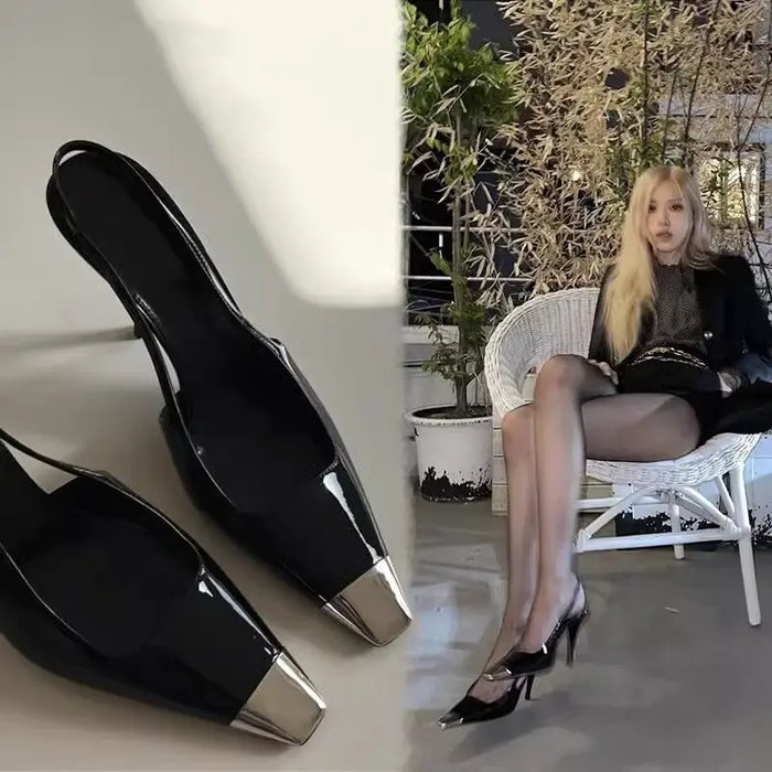 Metal Square Toe Black Heels fashionnsio