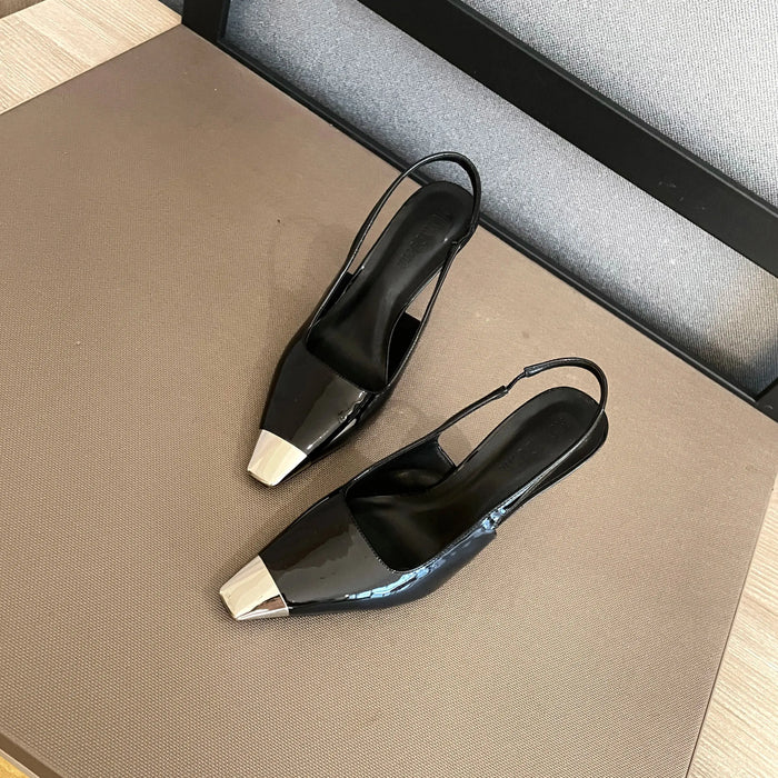 Metal Square Toe Black Heels fashionnsio