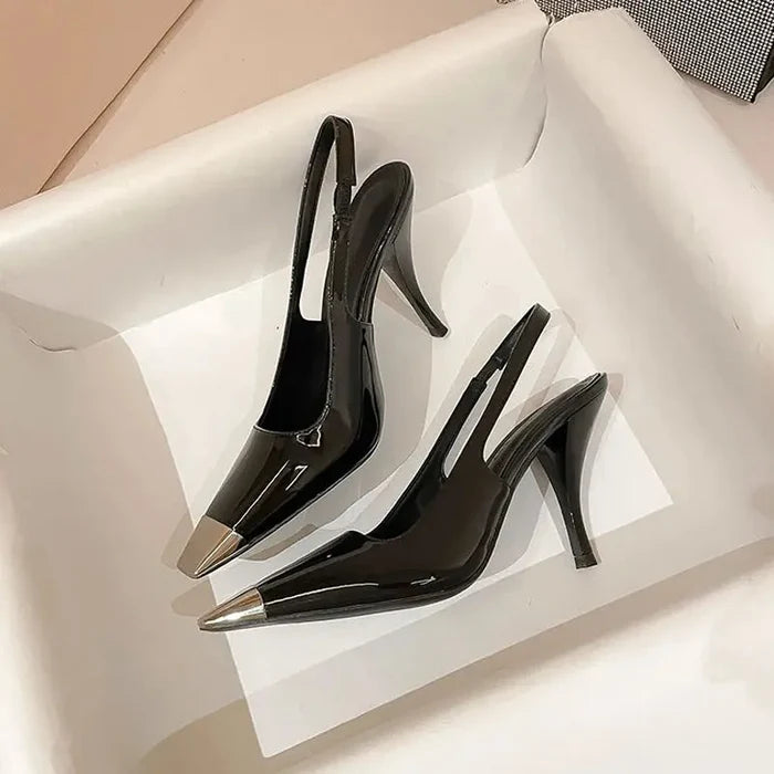 Metal Square Toe Black Heels fashionnsio