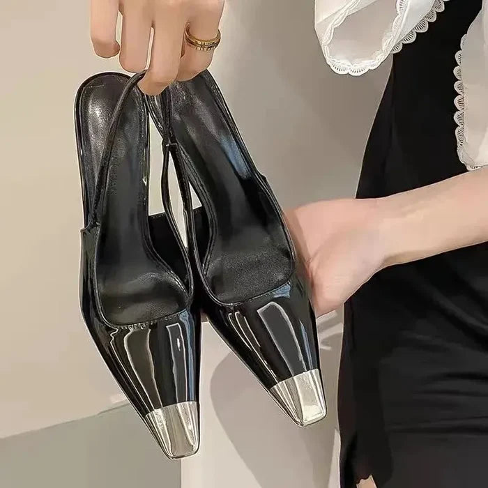 Metal Square Toe Black Heels fashionnsio
