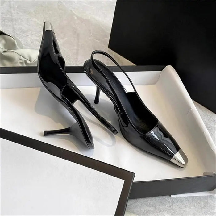 Metal Square Toe Black Heels fashionnsio