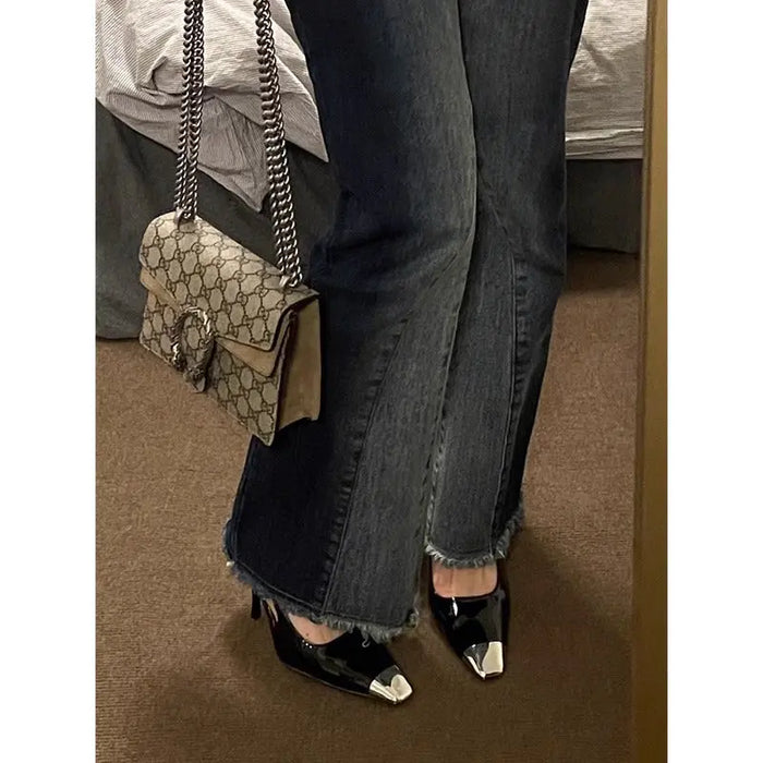 Metal Square Toe Black Heels fashionnsio