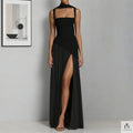 Slit Maxi Dress With Scarf - Fashionnsio