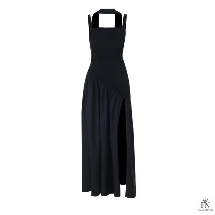 Slit Maxi Dress With Scarf - Fashionnsio