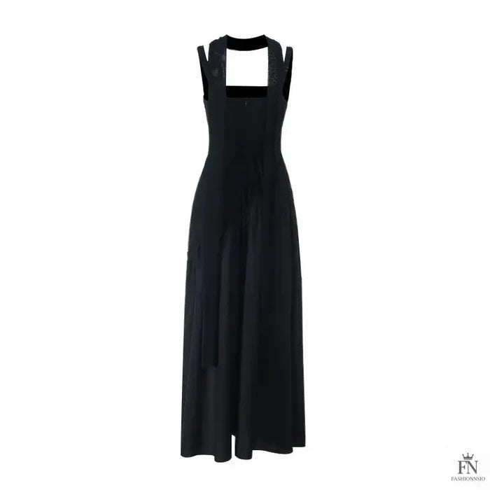 Slit Maxi Dress With Scarf - Fashionnsio