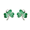 Solvar Rhodium Enamel & Crystal Shamrock Studs S3101