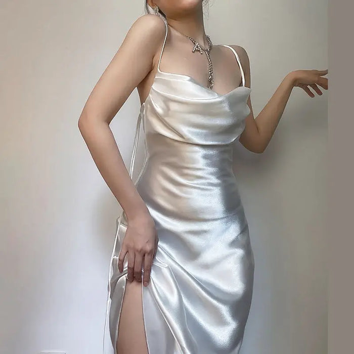 Spaghetti Strap Pleated Irregular Dress fashionnsio