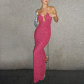 Halter Neck Sparkle Backless Dress fashionnsio