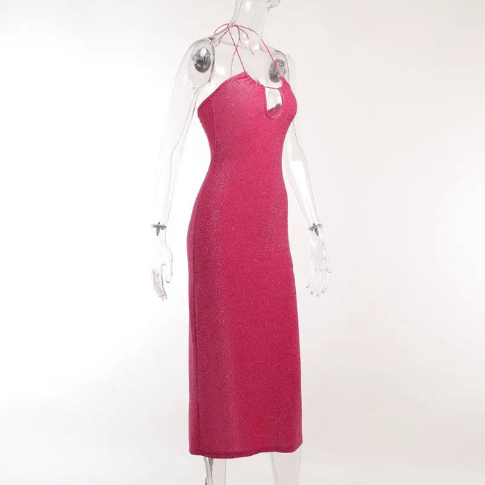 Halter Neck Sparkle Backless Dress fashionnsio