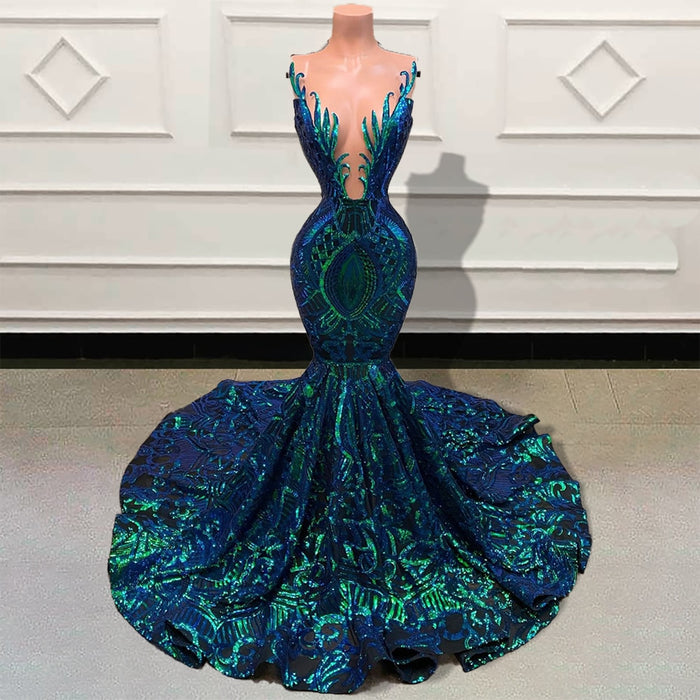 Sparkly See Through Sleeveless Sequin Long Mermaid Prom Dress