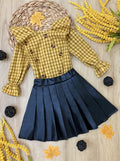 reppy Chic Outfit | Plaid Top & Vegan Leather Skirt | Mia Belle Girls