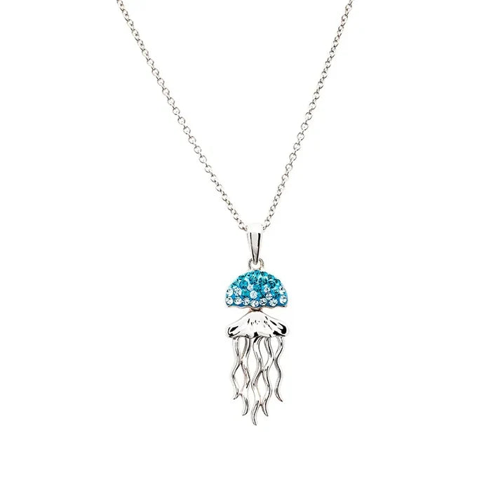 Sterling Silver Aqua Crystal Jellyfish Necklace