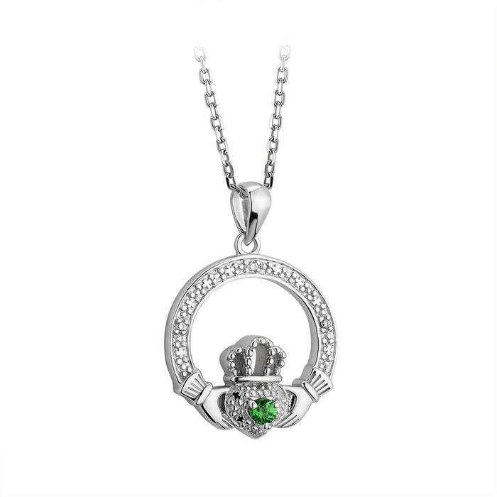 Solvar Sterling Silver Crystal Illusion Claddagh Pendant S46620