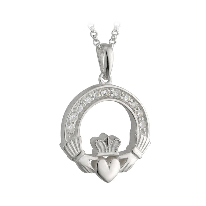 Solvar Sterling Silver Cz Claddagh Pendant S44468