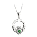 Solvar Sterling Silver Cz Green Cluster Claddagh Pendant S44591