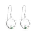 Sterling Silver Green Crystal Claddagh Drop Earrings