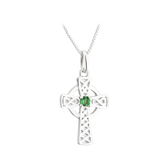 Sterling Silver Green Crystal Small Cross Pendant