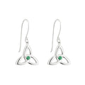 Sterling Silver Green Crystal Trinity Knot Drop Earrings
