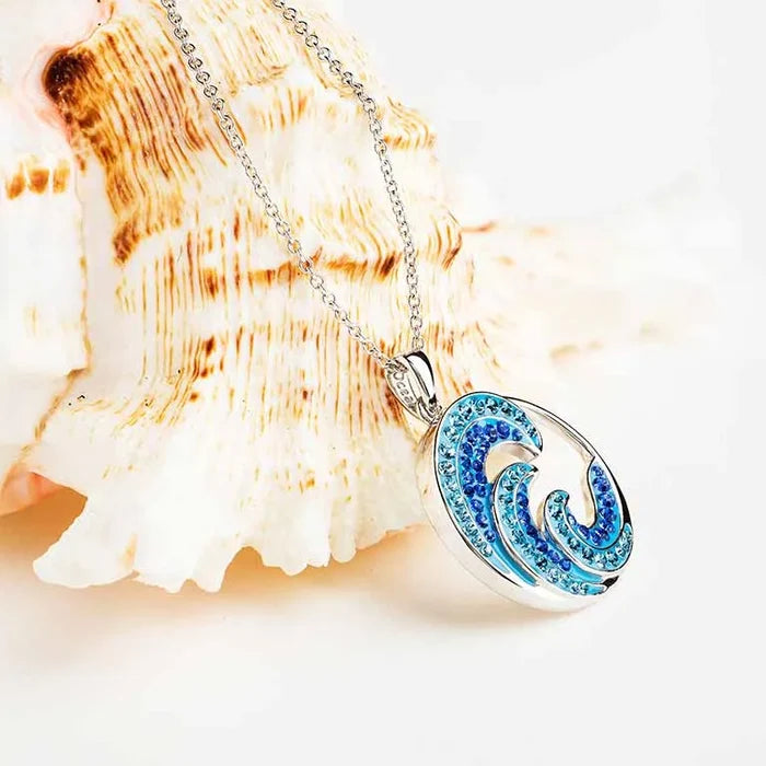 Sterling Silver Sapphire Crystal Wave Necklace