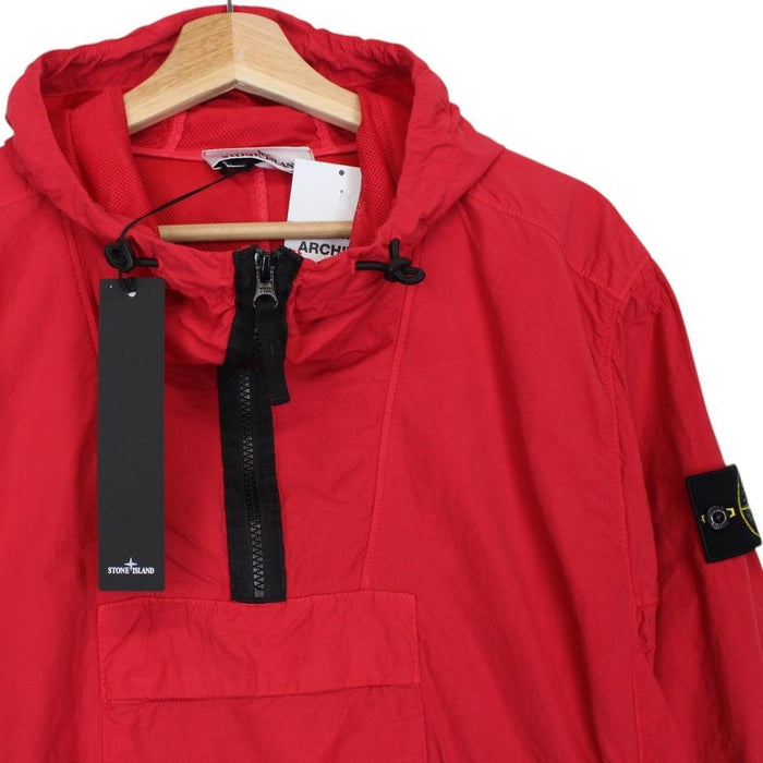 Stone Island AW 2022 Red Naslan Nylon 1/4 Zip Hooded Smock Jacket
